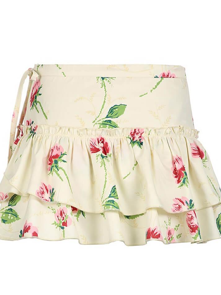 Ruffle Tie Floral Short Skirt - AnotherChill