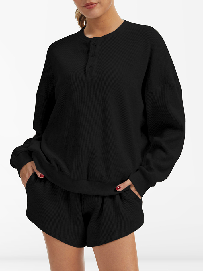 Oversized Long-Sleeve Waffle Knit Lounge Set