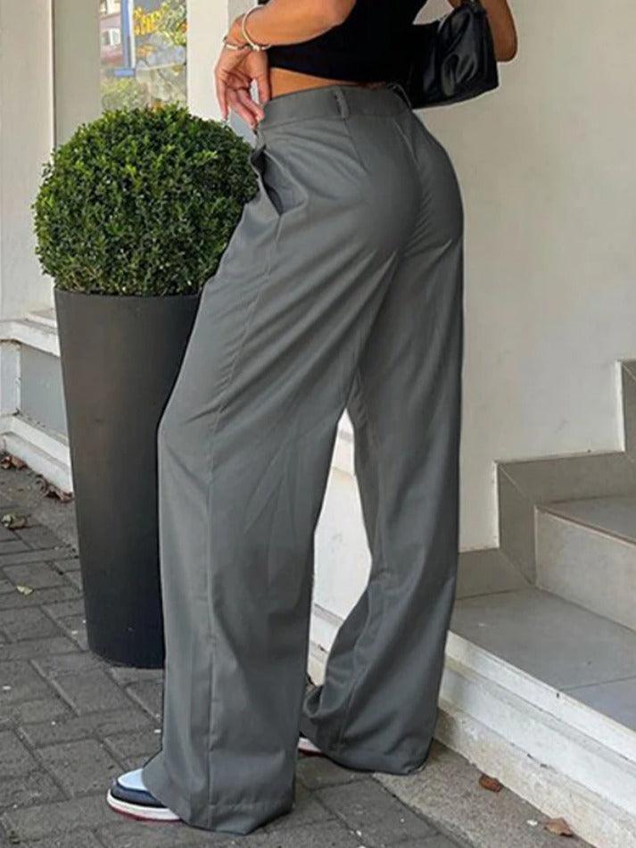 Solid High Rise Tailored Pants - AnotherChill