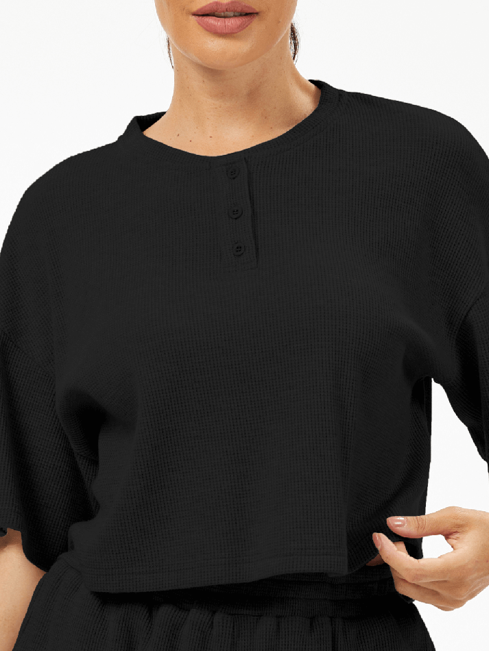 Cropped Waffle Knit Lounge Set