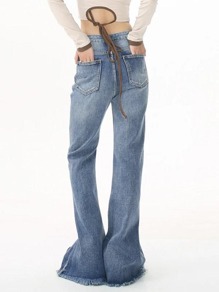 Mid Rise Raw Edge Slim Flare Jeans - AnotherChill