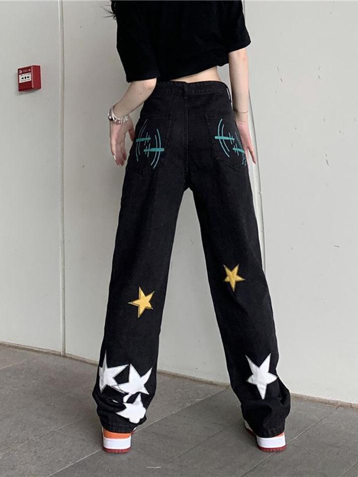 Washed Star Patched Boyfriend Jeans - AnotherChill