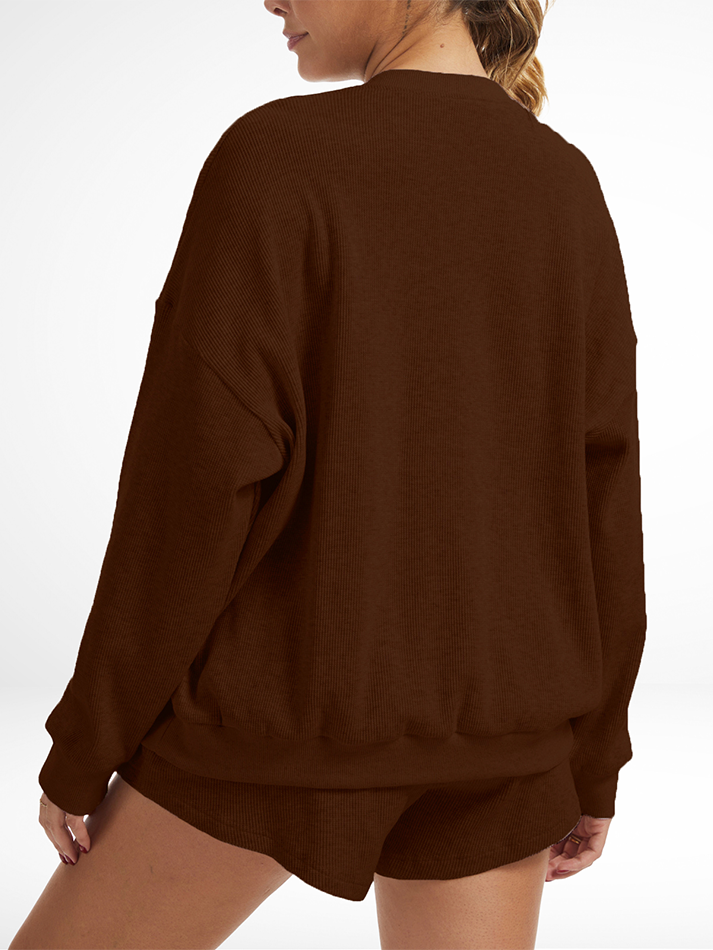 Oversized Long-Sleeve Waffle Knit Lounge Set