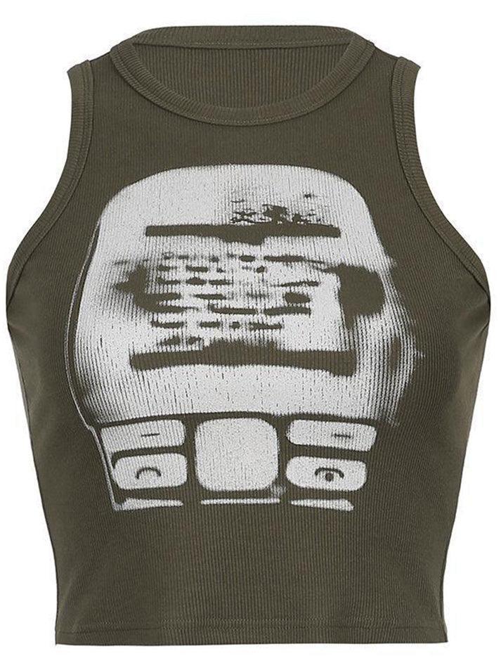 Abstract Print Rib Crop Tank Top - AnotherChill