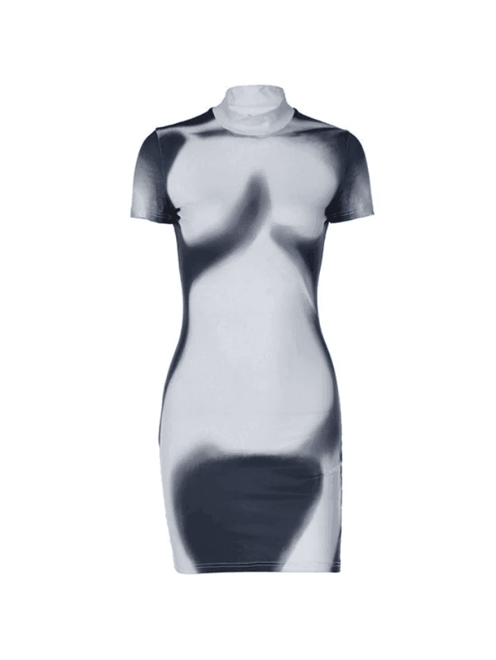 Abstract Print Short Sleeve Mini Dress - AnotherChill