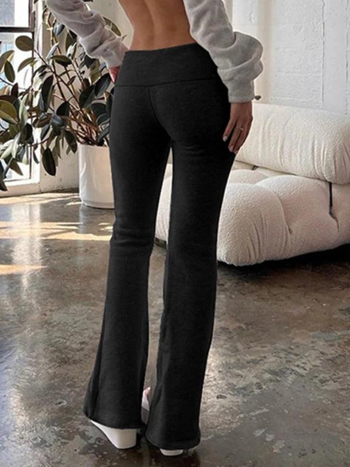 Solid Low Rise Flare Leg Pants - AnotherChill
