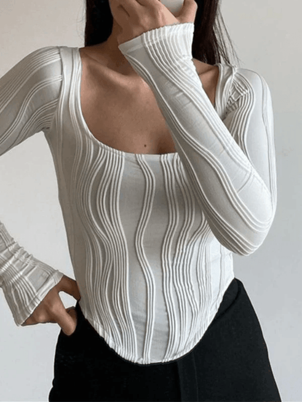 Asymmetric Creped White Long Sleeve Crop Top - AnotherChill