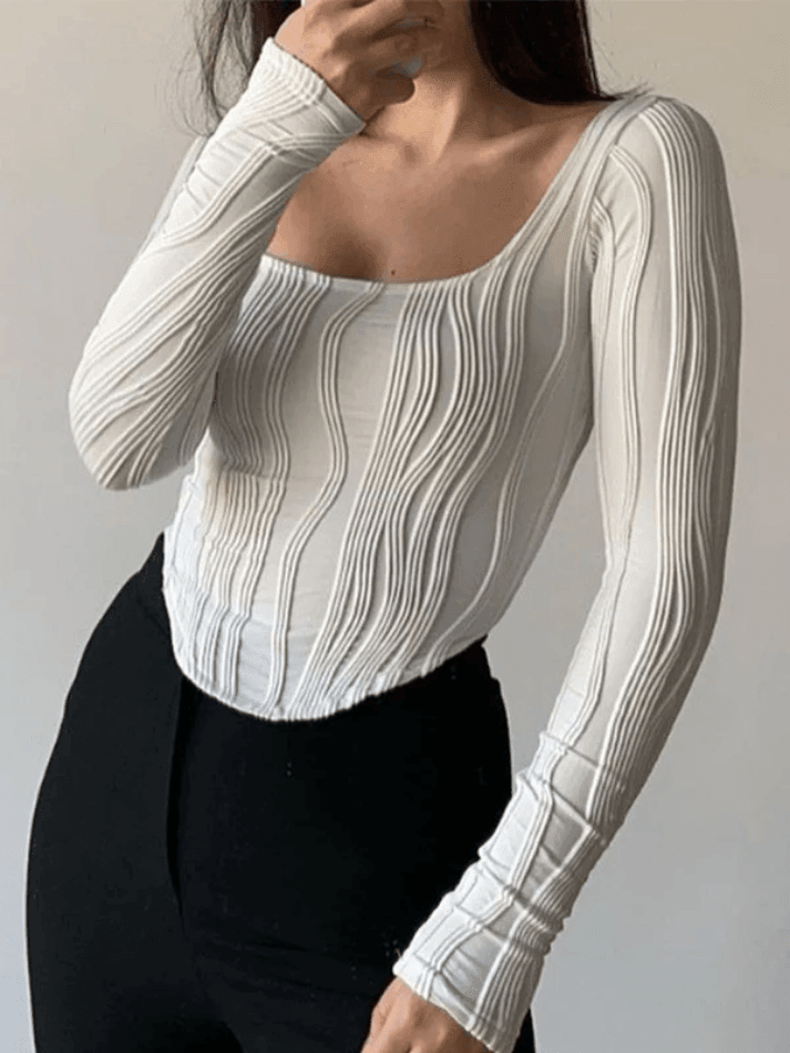 Asymmetric Creped White Long Sleeve Crop Top - AnotherChill