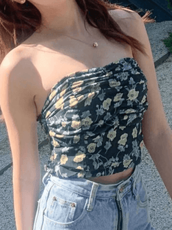 Asymmetric Printing Crop Bandeau Top - AnotherChill