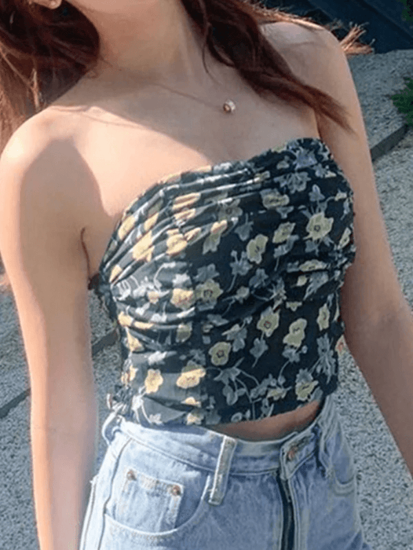 Asymmetric Printing Crop Bandeau Top - AnotherChill