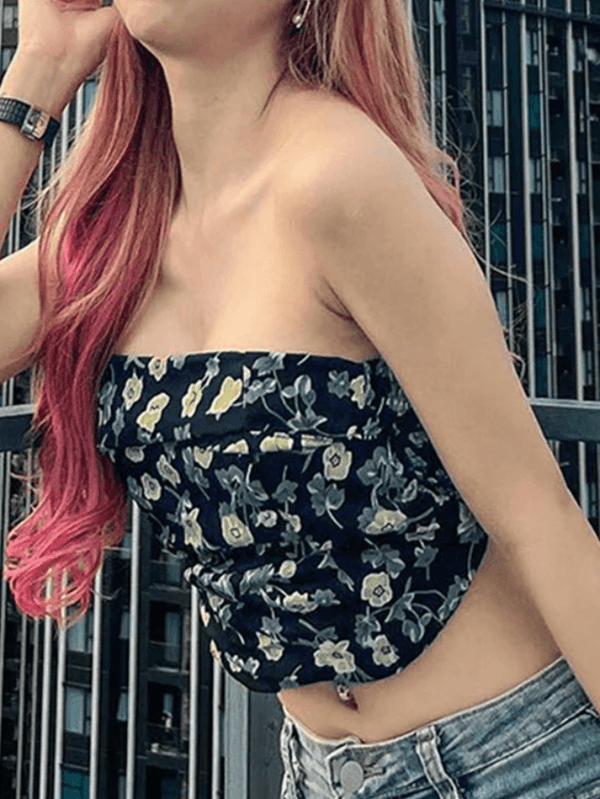 Asymmetric Printing Crop Bandeau Top - AnotherChill