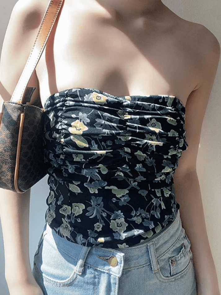 Asymmetric Printing Crop Bandeau Top - AnotherChill