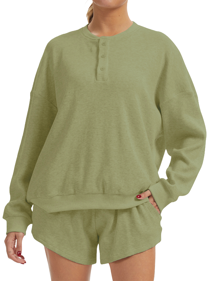 Oversized Long-Sleeve Waffle Knit Lounge Set