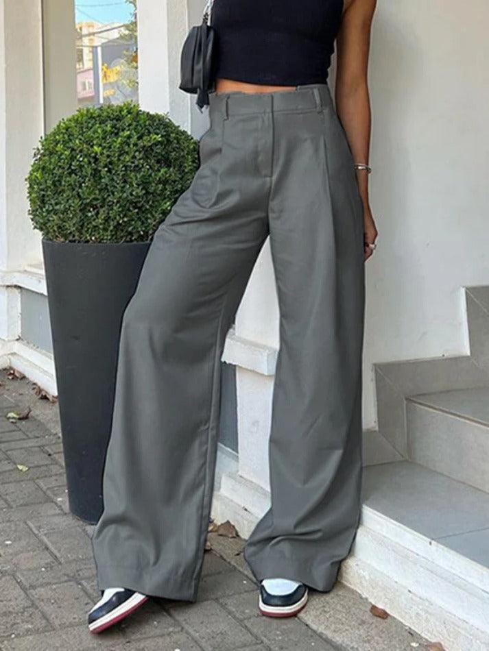 Solid High Rise Tailored Pants - AnotherChill