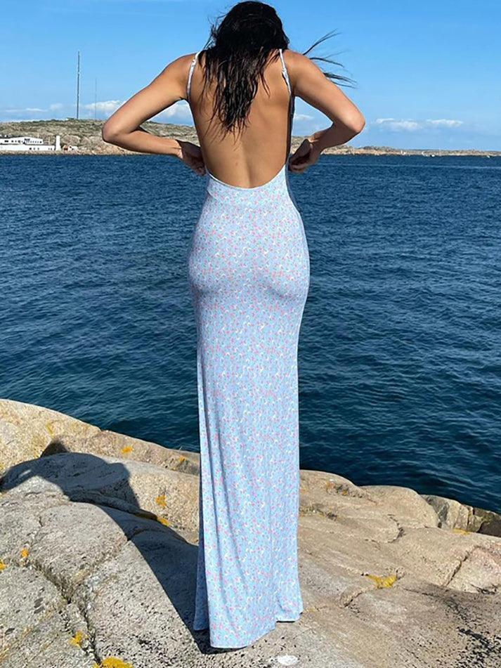 Backless Floral Print Bodycon Maxi Dress AnotherChill Backless Floral Print Bodycon Maxi Dress AnotherChill
