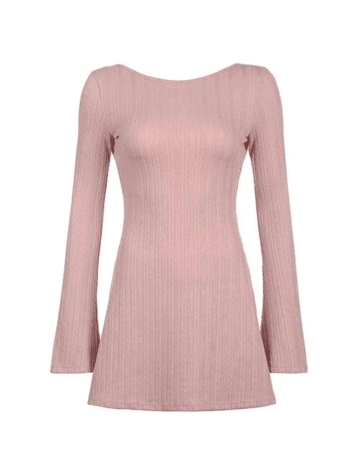 Backless Knitted Long Sleeve Mini Dress AnotherChill Backless Knitted Long Sleeve Mini Dress AnotherChill