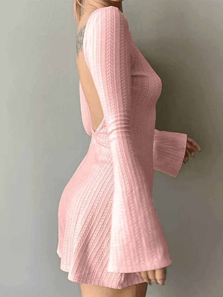 Backless Knitted Long Sleeve Mini Dress AnotherChill Backless Knitted Long Sleeve Mini Dress AnotherChill