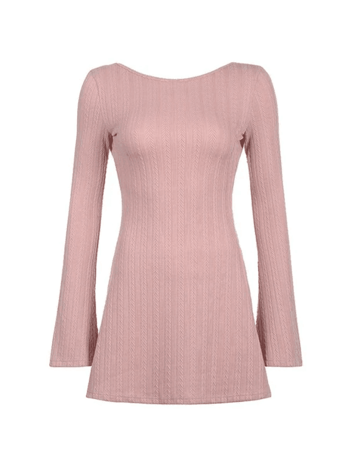 Backless Knitted Long Sleeve Mini Dress - AnotherChill