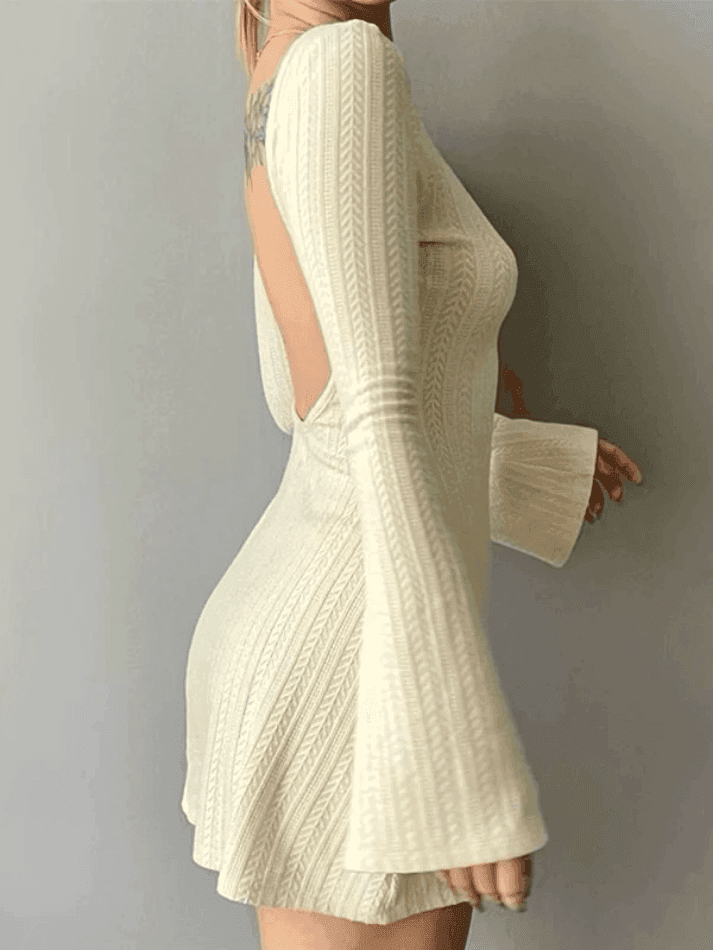 backless knit dress Magenta - Sweater Knit Dress - Sweater Dress This dress is your best choice for upcoming spring gatherings Backless Knitted Long Sleeve Mini