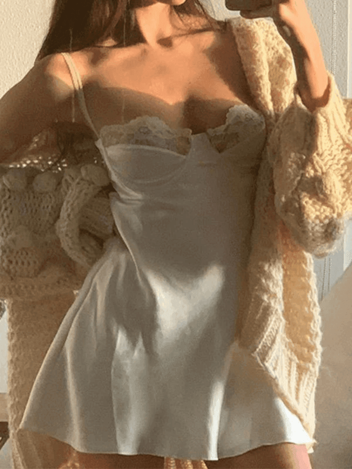 Backless Lace Paneled Slip Mini Dress - AnotherChill