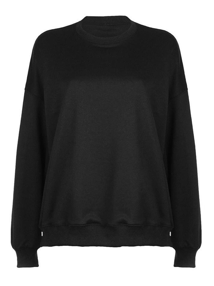 Basic Solid Color Loose Fit Crew Neck Sweatshirt - AnotherChill