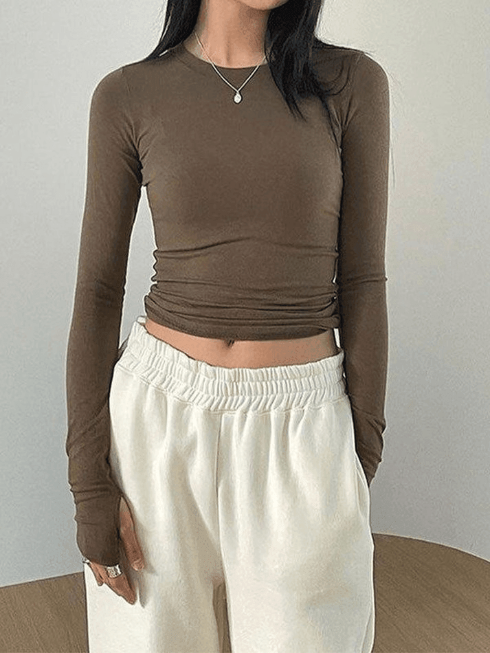 Basic Solid Long Sleeve Crop Top - AnotherChill