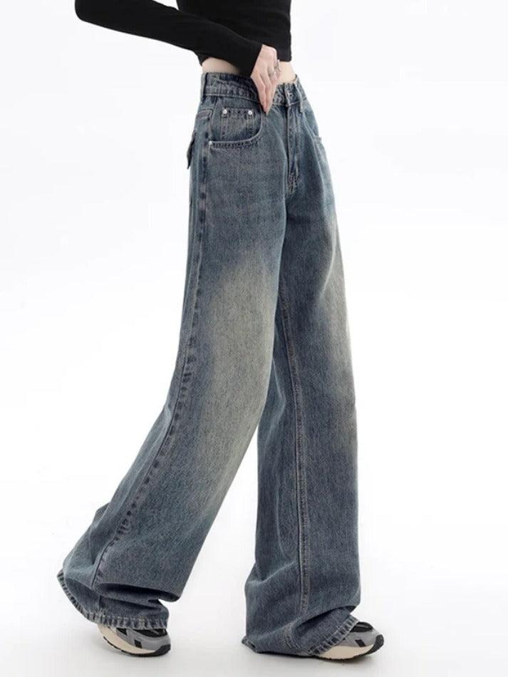 Vintage Blue Flap Detail Boyfriend Jeans - AnotherChill