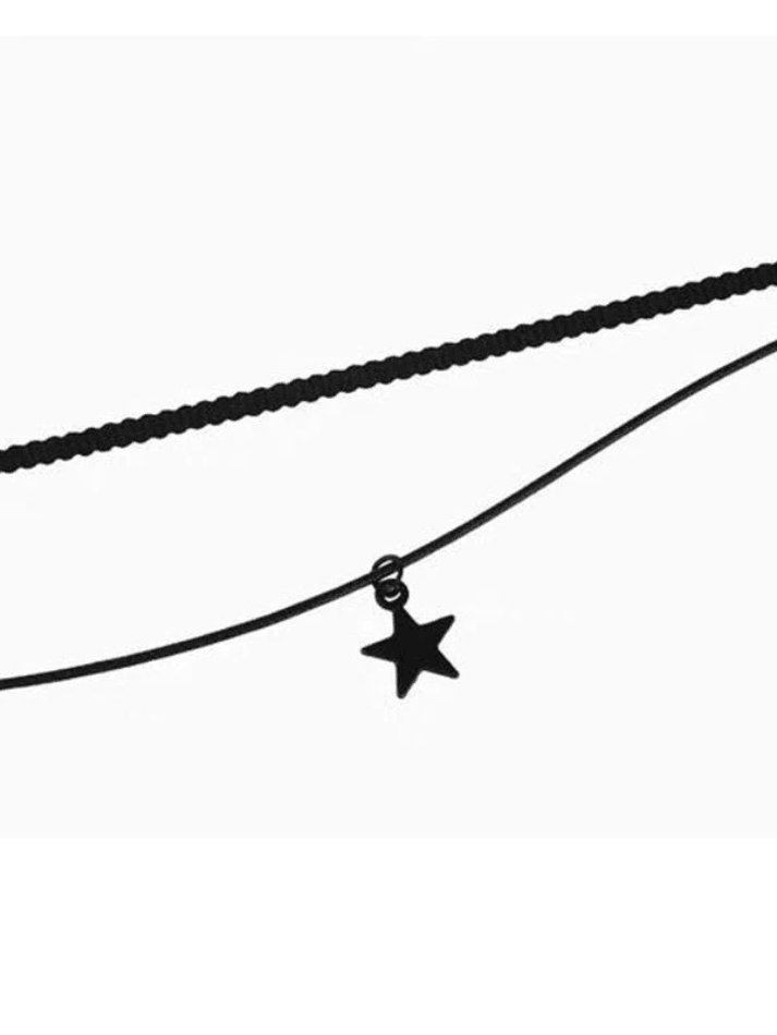 Black Star Double Layered Choker Necklace - AnotherChill