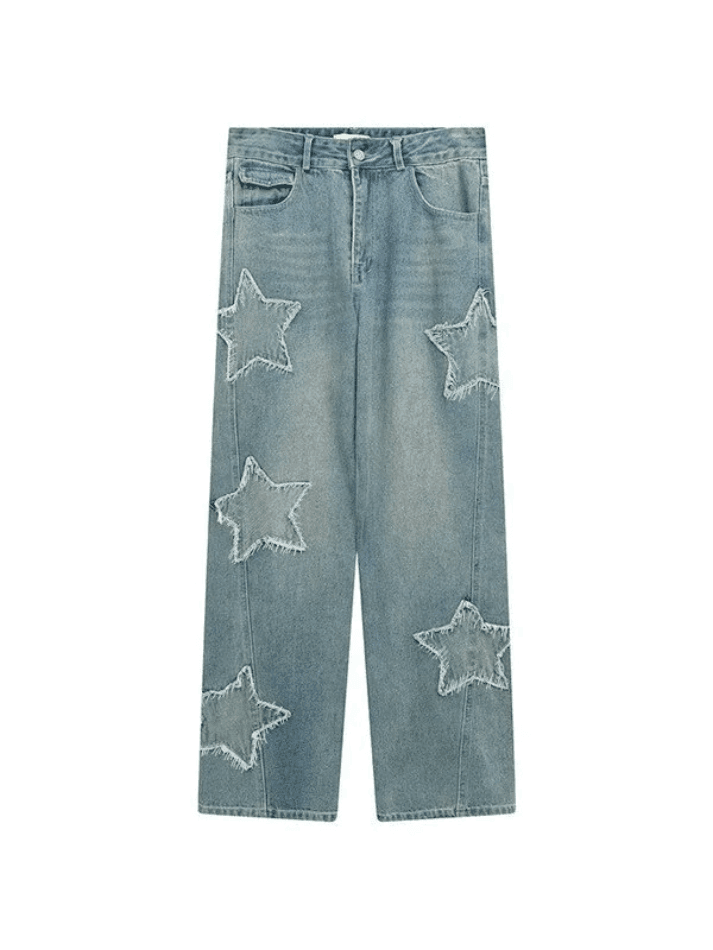 Blue Wash Star Patched Boyfriend Jeans - AnotherChill
