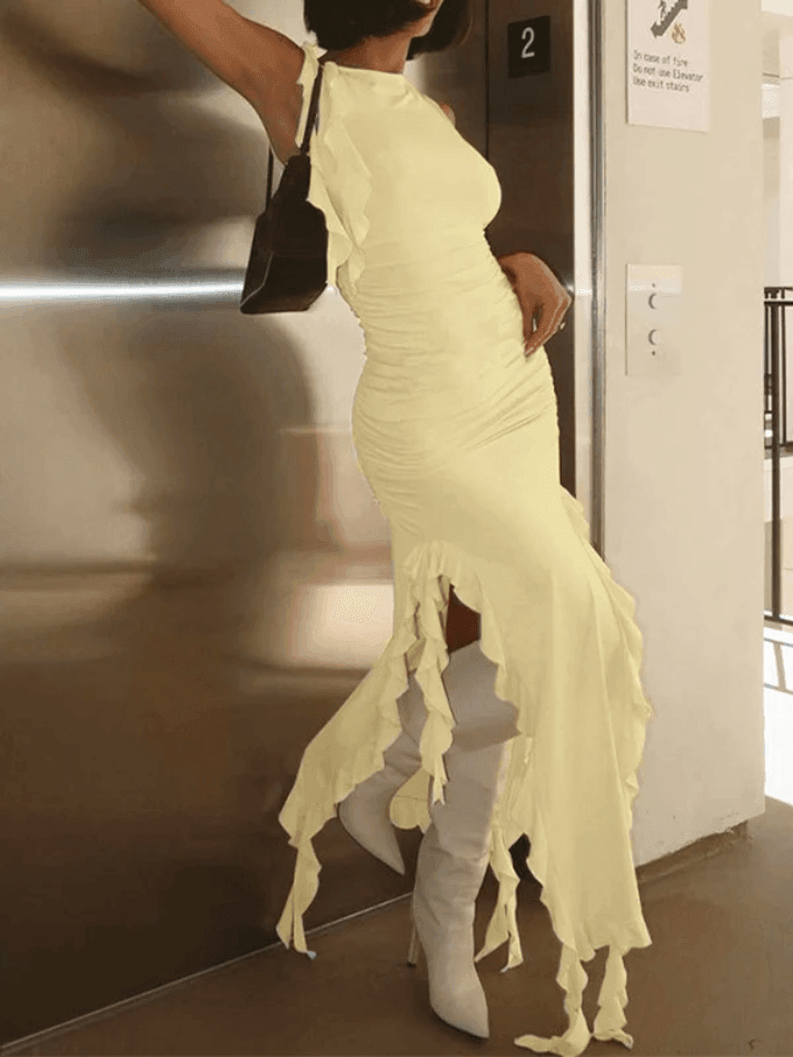 Bodycon Sleeveless Hip Ruffle Dress - AnotherChill