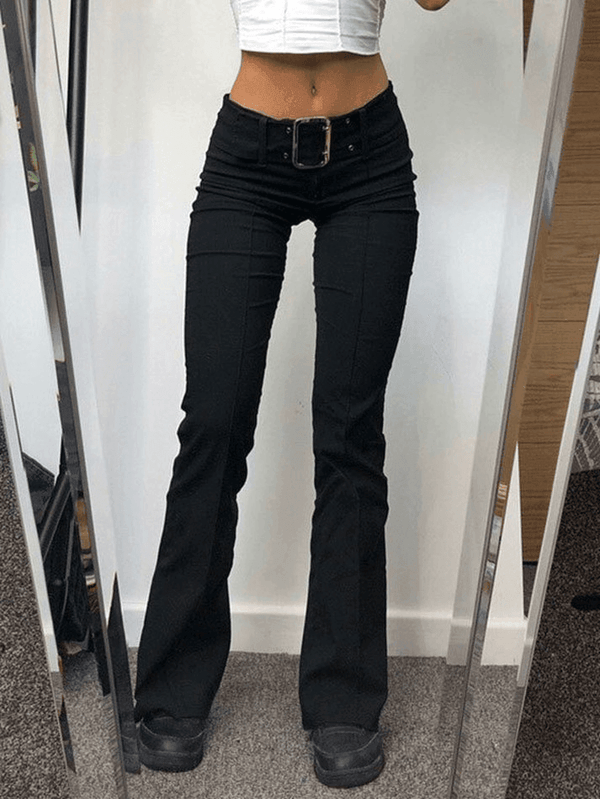 Buckle Belted Flare Leg Pants - AnotherChill