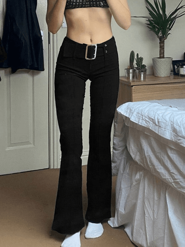 Buckle Belted Flare Leg Pants - AnotherChill