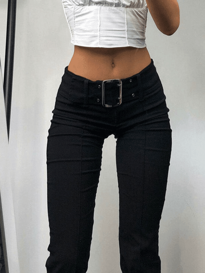 Buckle Belted Flare Leg Pants - AnotherChill