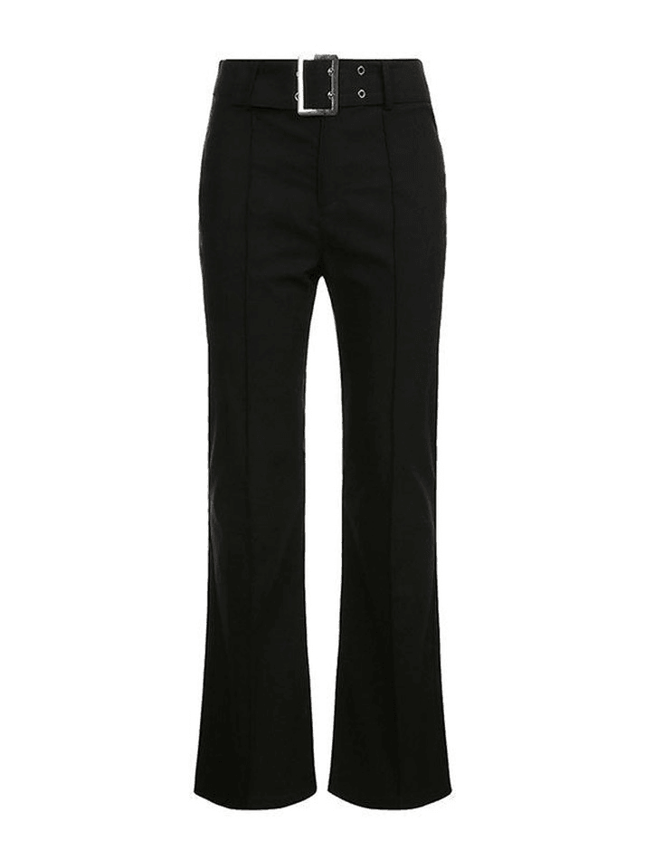 Buckle Belted Flare Leg Pants - AnotherChill