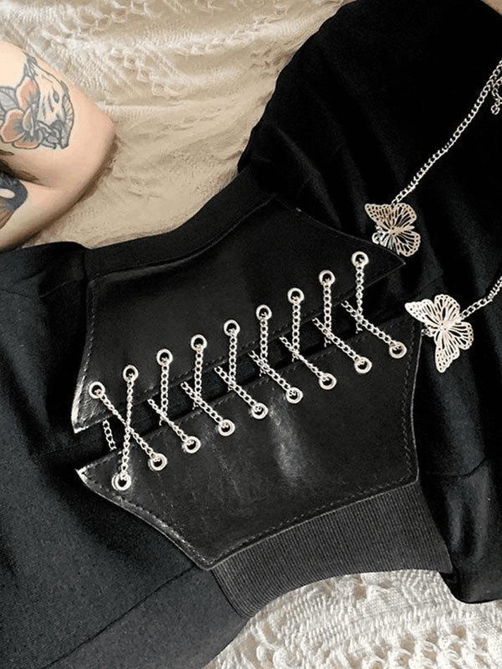 Butterfly Chain Strap Pu Leather Corset Top - AnotherChill