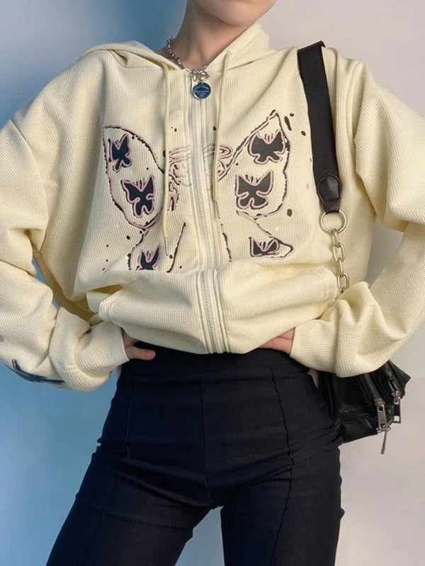 Butterfly Print Cardigan Oversized Hoodie - AnotherChill