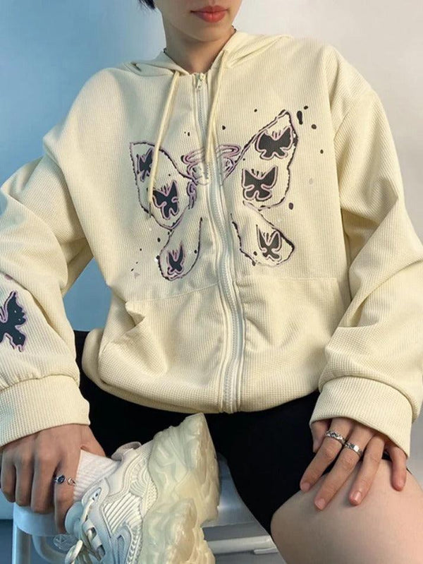 Butterfly Print Cardigan Oversized Hoodie - AnotherChill