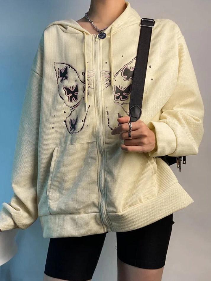 Butterfly Print Cardigan Oversized Hoodie - AnotherChill