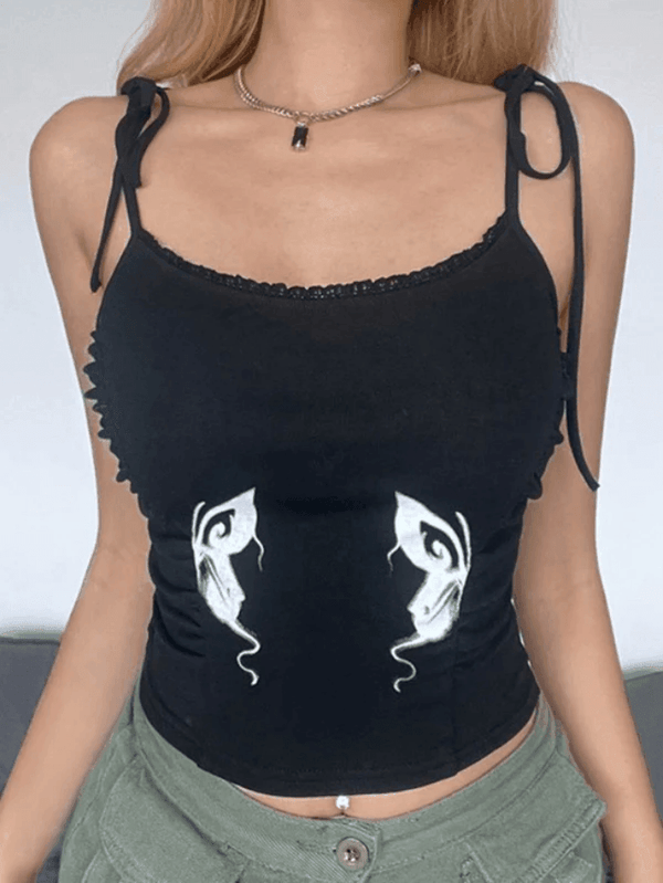 Butterfly Print Lace Up Cami Top - AnotherChill