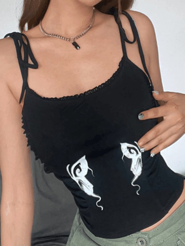 Butterfly Print Lace Up Cami Top - AnotherChill