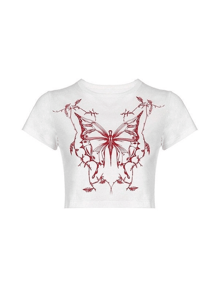 2023 Butterfly Print White Crop Top White S in Tops&Tees Online Store ...