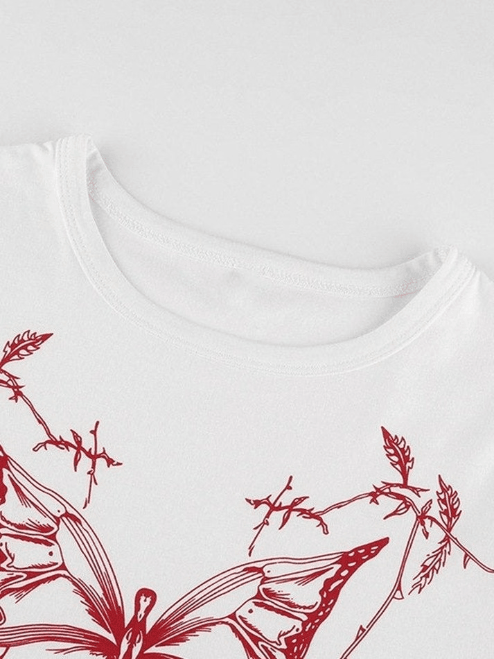 Butterfly Print White Crop Top - AnotherChill