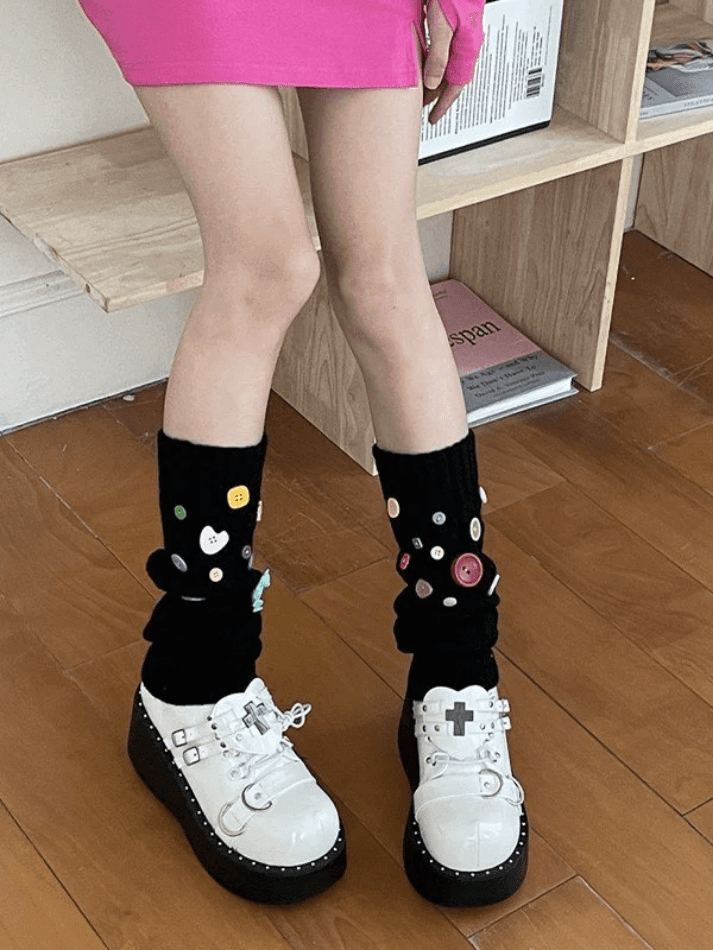 Button Embellished Cable Knit Leg Warmer - AnotherChill