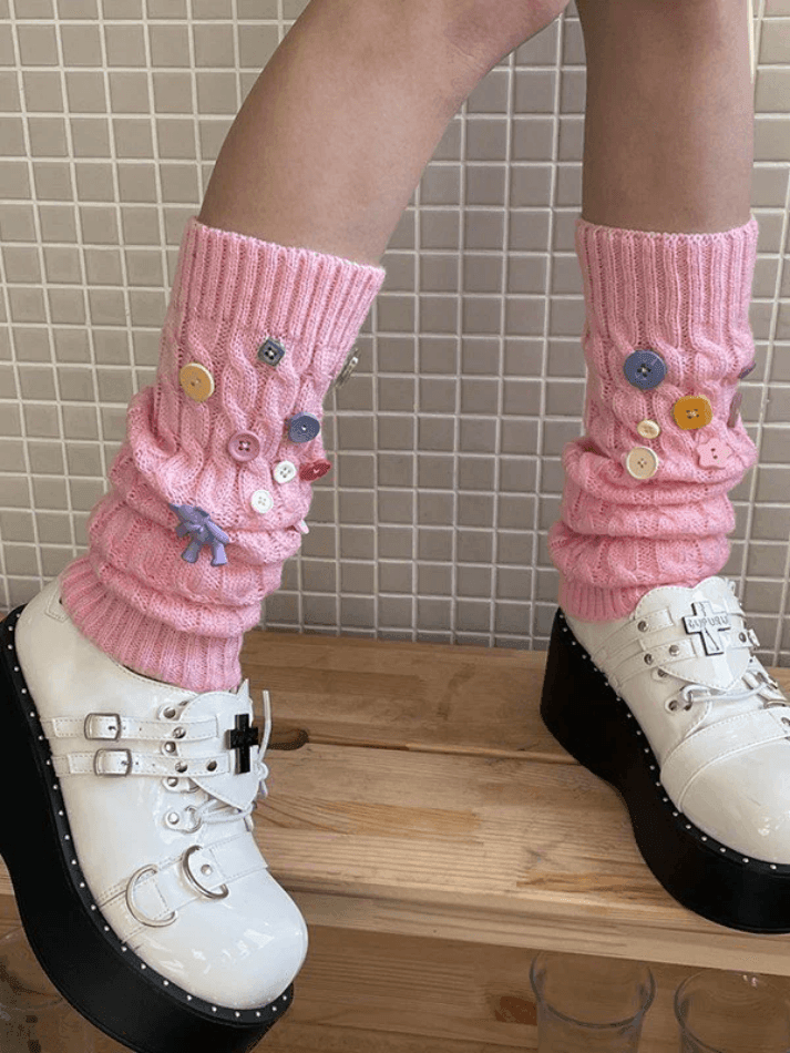Button Embellished Cable Knit Leg Warmer - AnotherChill