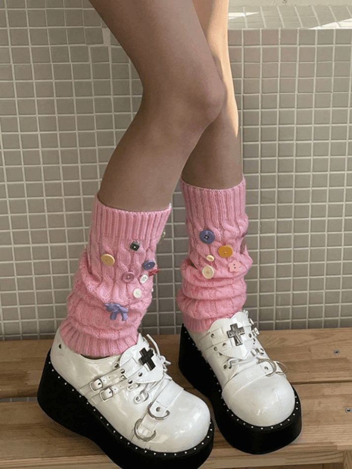 Button Embellished Cable Knit Leg Warmer - AnotherChill