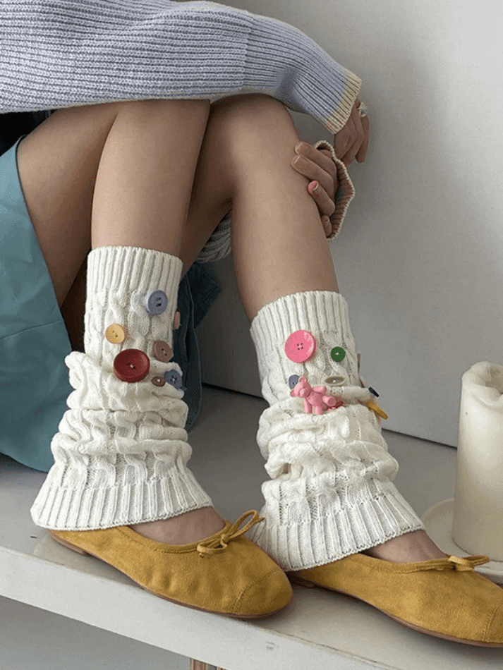 Button Embellished Cable Knit Leg Warmer - AnotherChill
