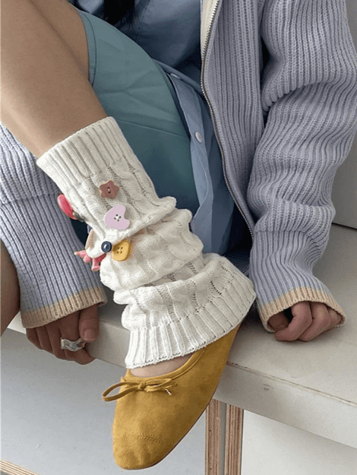 Button Embellished Cable Knit Leg Warmer - AnotherChill