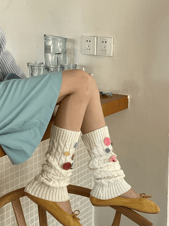 Button Embellished Cable Knit Leg Warmer - AnotherChill