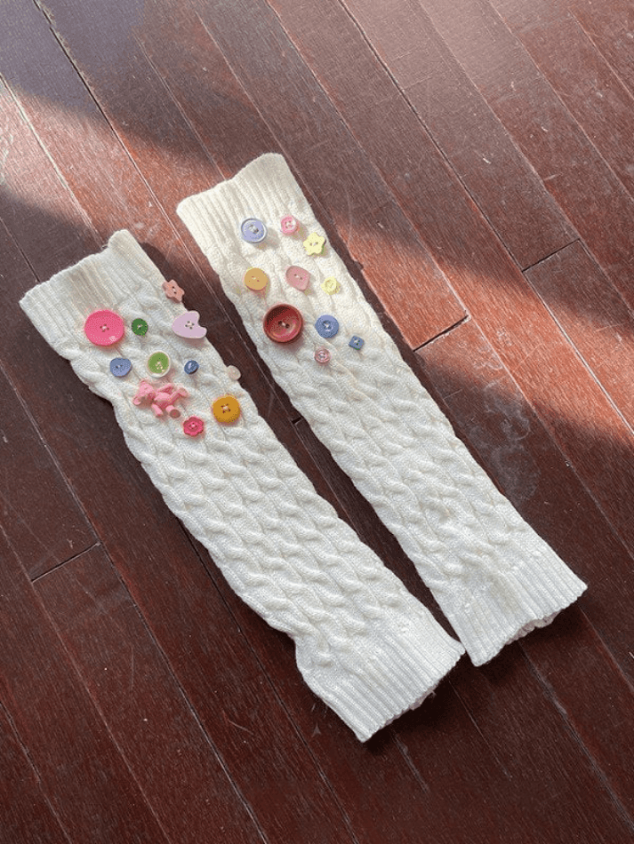 Button Embellished Cable Knit Leg Warmer - AnotherChill