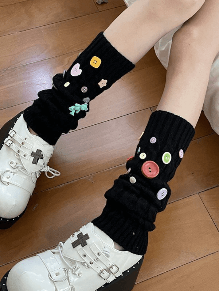 Button Embellished Cable Knit Leg Warmer - AnotherChill